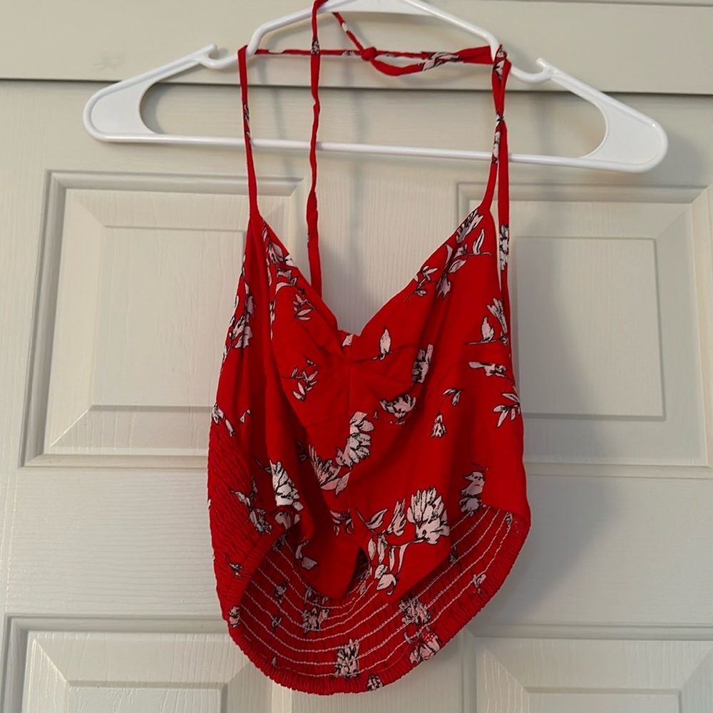 Medium red floral halter top